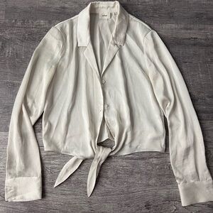 Aritzia Wilfred tie front satin blouse, light birch